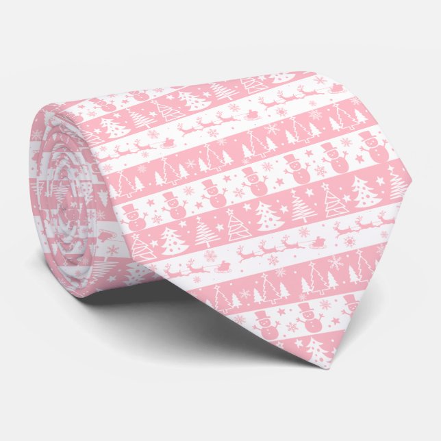 Gravata Inverno de Natal Rosa e Bonito (Rolled)