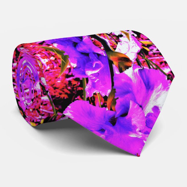 Gravata Íris Roxa Ultra Violeta Abstrata em Vermelho (Rolled)