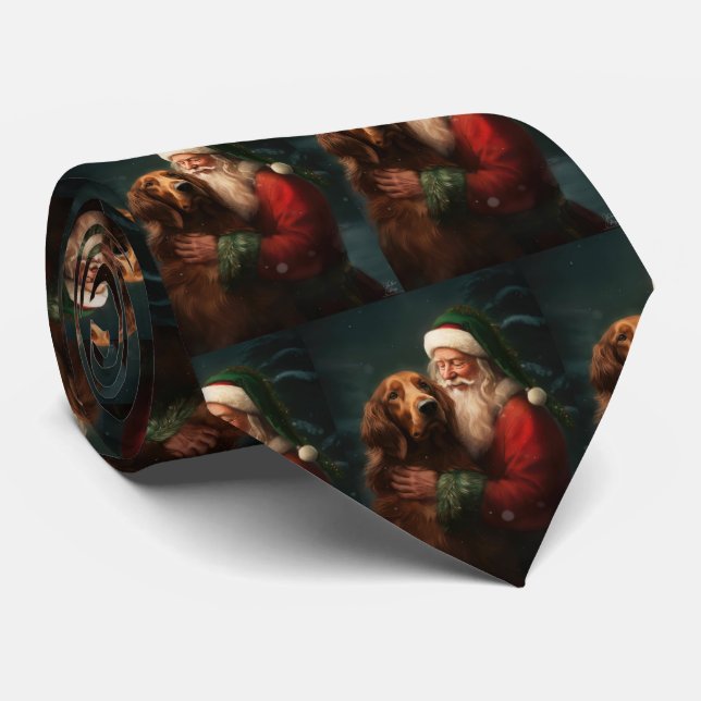 Gravata Irish Red Setter Papai Noel Natal Festivo (Rolled)