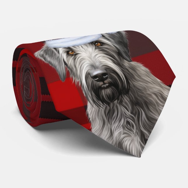 Gravata Irish Wolfhound Dog Red Plaid Christmas (Rolled)