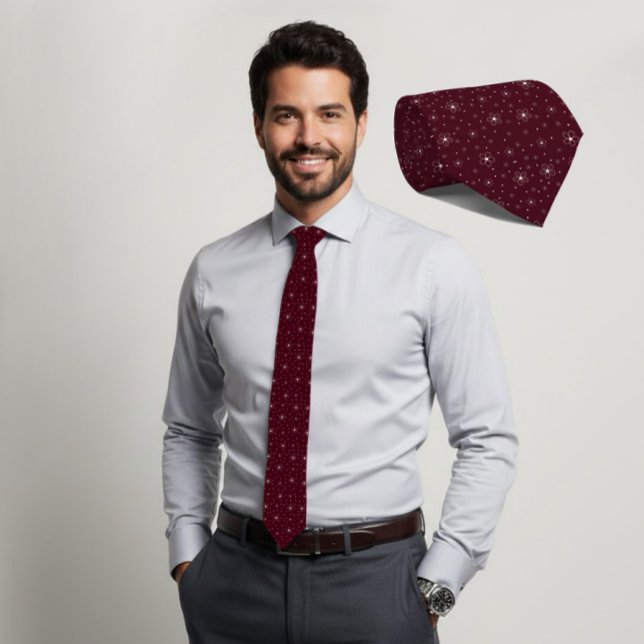 Gravata Ivory Micro Floral Burgundy Escuro (Criador carregado)