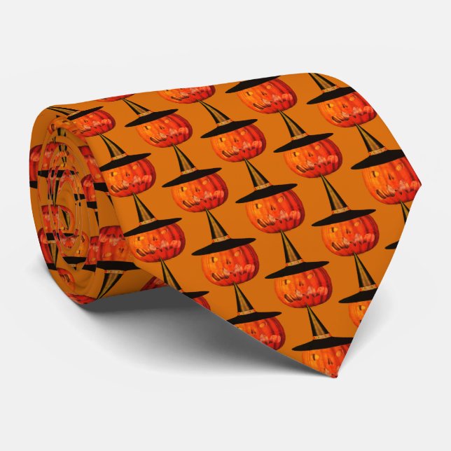 Gravata Jack O Lanterna Pumpkin Bruxa Hat Halloween Cute (Rolled)