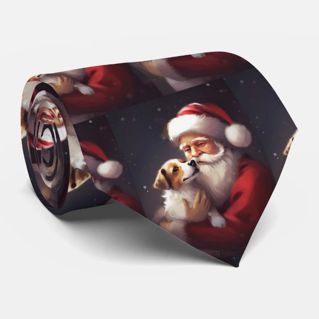 Gravata Jack Russell Com Papai Noel Natal Festivo (Rolled)