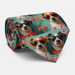 Gravata Jack Russell Com Rosas no Coração Dia dos Namorado