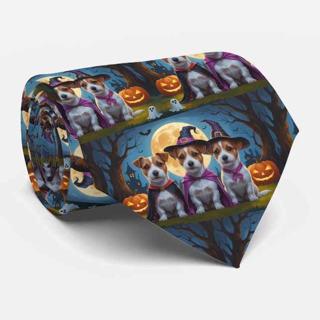 Gravata Jack Russell Dogs Pumpkin Halloween Engraçado (Rolled)