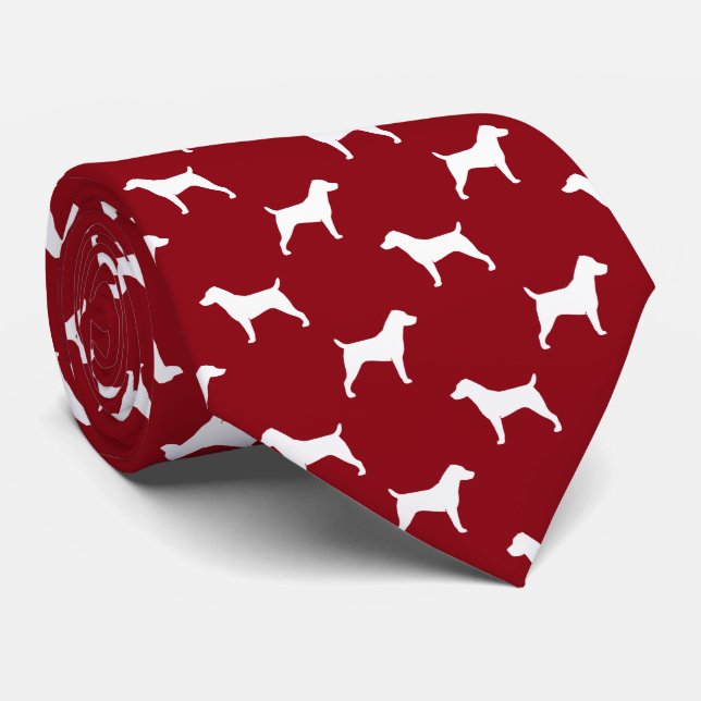 Gravata Jack Russell Terrier Silhouettes Padrão Red Tie (Rolled)