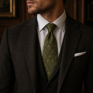 Gravata Jacquard de Jardim Botânico Verde Oliva Lu