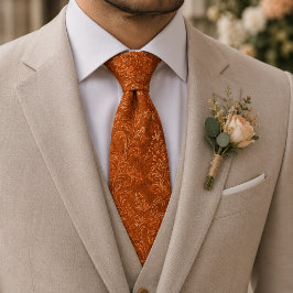 Gravata Jacquard Floral Real Laranja Queimada