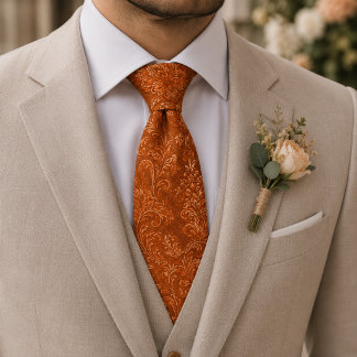 Gravata Jacquard Floral Real Laranja Queimada