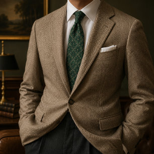 Gravata Jacquard Heritage Champanhe Verde Floresta