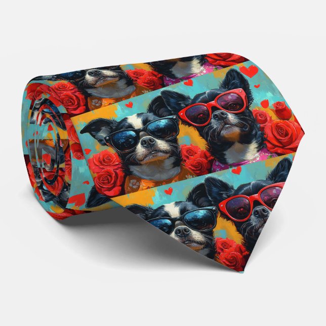 Gravata Japanese Chin com Rosas do Coração Dia dos Namorad (Rolled)