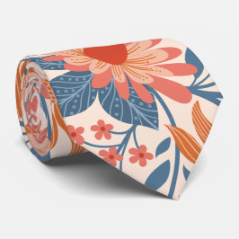 Gravata Jardim Coral e Turquesa Floresce sobre Bege Suave
