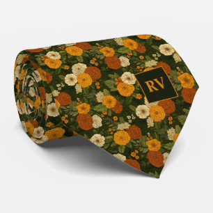 Gravata Jardim de Marigold Outono Flor Monogramada