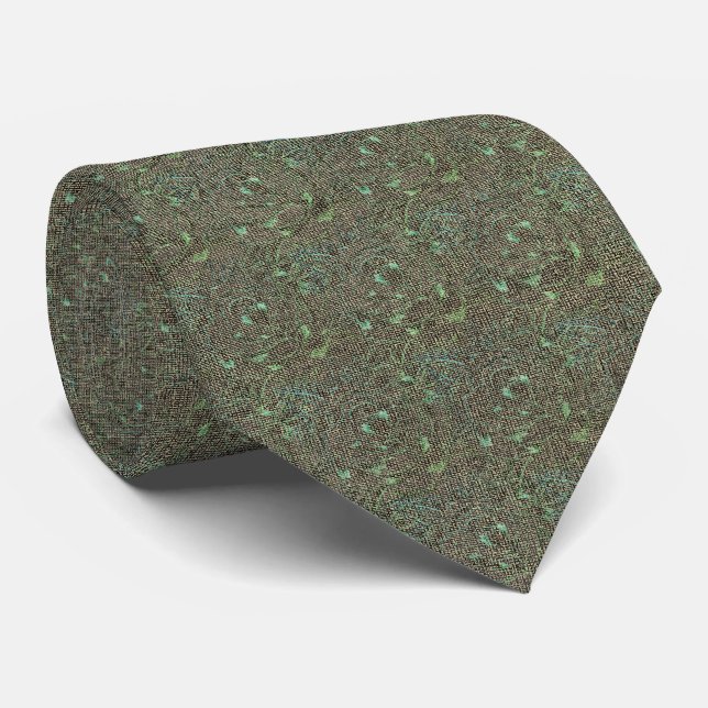 Gravata Jardim Esmeralda – Floral Texturizada (Rolled)