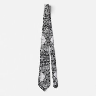 Gravata Jardim Floral de Paisley, preto e branco, maximali