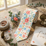 Gravata Jardim Floral de Primavera em Aquarela Vintage<br><div class="desc">Este design de aquarela pintado à mão apresenta um buquê encantador de rosas em flor e flores silvestres em uma paleta suave e romântica de rosa coral, azul céu e amarelo dourado. Inspirado nos tradicionais jardins campestres ingleses, os delicados motivos florais estão dispostos em um arranjo fluido e natural contra...</div>