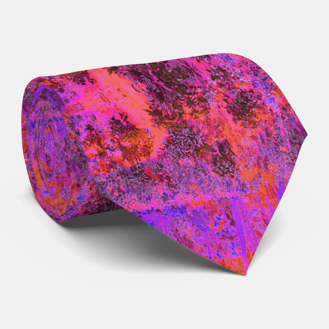 Gravata Jardim Impressionista Laranja Trippy Magenta (Rolled)