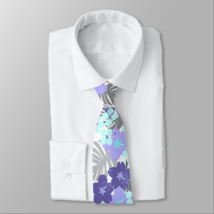 Gravata Jardim Limahuli Floral Vintage Havaiano - Lilás