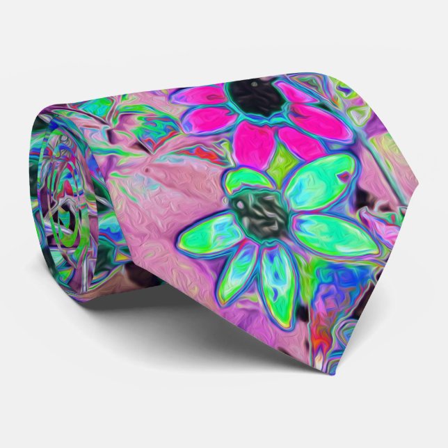 Gravata Jardim Roxo com Flores Alucinógenas Aquamarinas (Rolled)