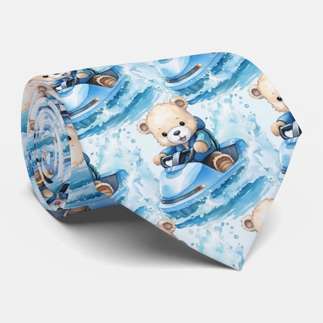 Gravata Jet Ski Blue Teddy Bear Tie (Rolled)