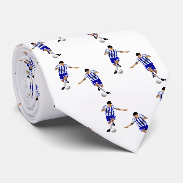 Gravata Jogadores De Futebol Kicking Ball Blue Uniform (Rolled)