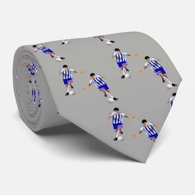 Gravata Jogadores De Futebol Kicking Ball Blue Uniform (Rolled)