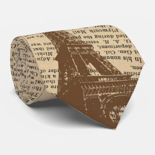 Gravata Jornal velho da torre Eiffel de Paris do vintage