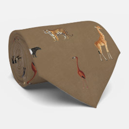 Gravata Jungle Safari Animals Pattern Camel Brown Neck Tie