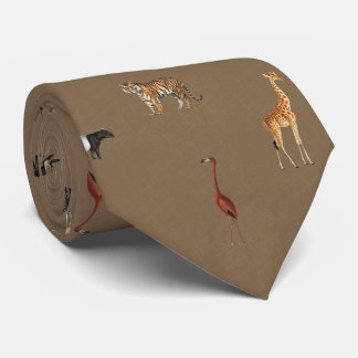 Gravata Jungle Safari Animals Pattern Camel Brown Neck Tie