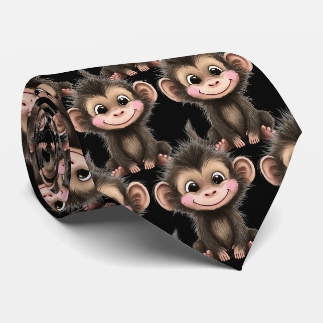 Gravata Kawaii de Macaco Fofo Engraçado (Rolled)