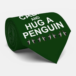 Gravata Keep Calm e Abrace um Pinguim (Verde Escur