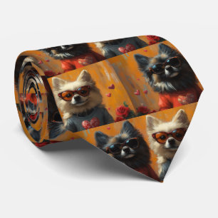 Gravata Keeshond com Rosas do Coração Dia dos Namorados