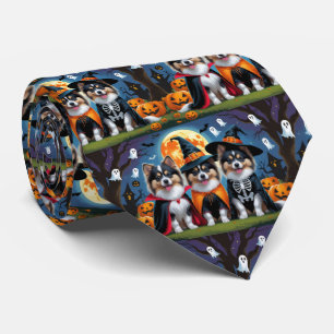 Gravata Keeshond Dogs Pumpkin Halloween Engraçado