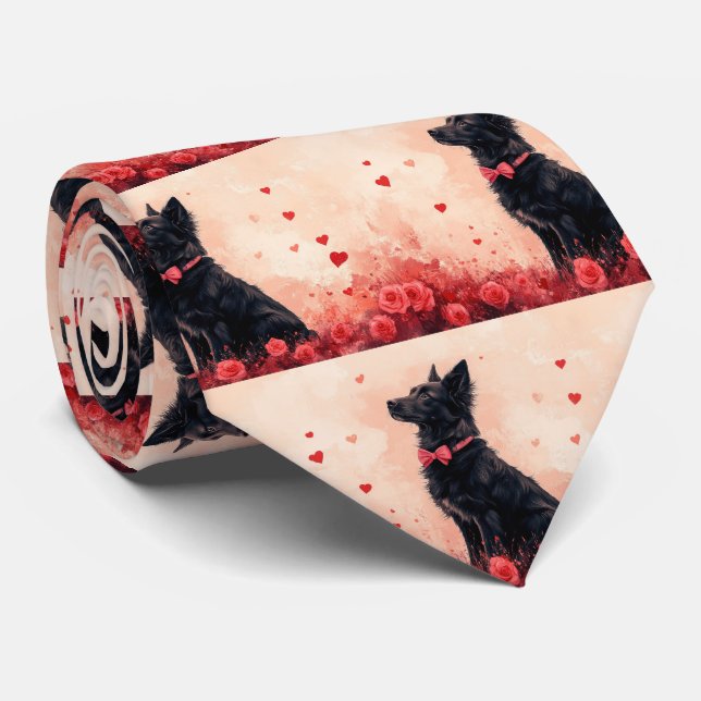 Gravata Kelpie Australiano com Rosas - Dia dos Namorados (Rolled)