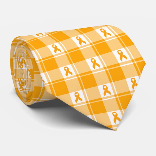 Gravata Kidney Cancer Awareness Plaid Orange Ribbon (Rolled)