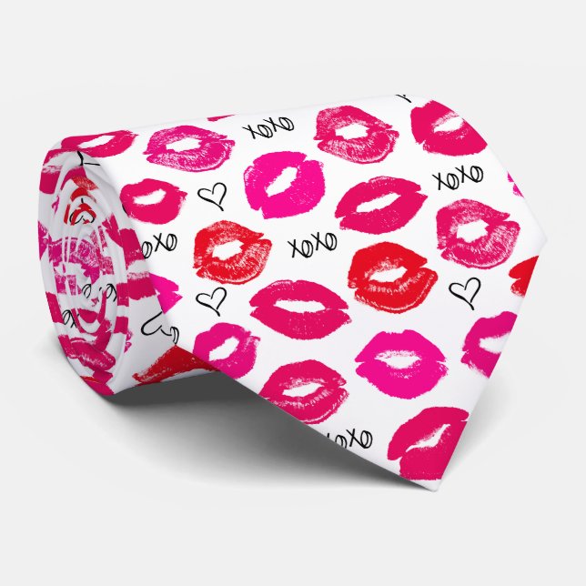 Gravata Kisses XOXO Vermelho e Rosa (Rolled)