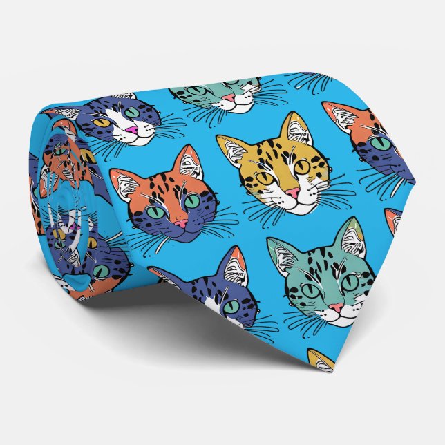 Gravata Kitten Pattern Neck Tie (Rolled)