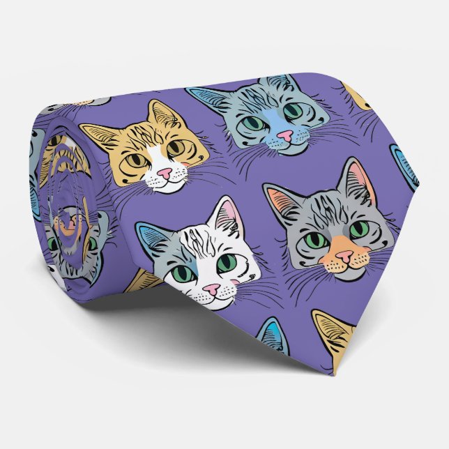 Gravata Kitten Pattern Neck Tie (Rolled)