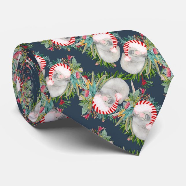 Gravata Koala Christmas Blue Neck Tie (Rolled)