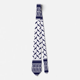 Gravata kuffiya palestina branca e azul escura