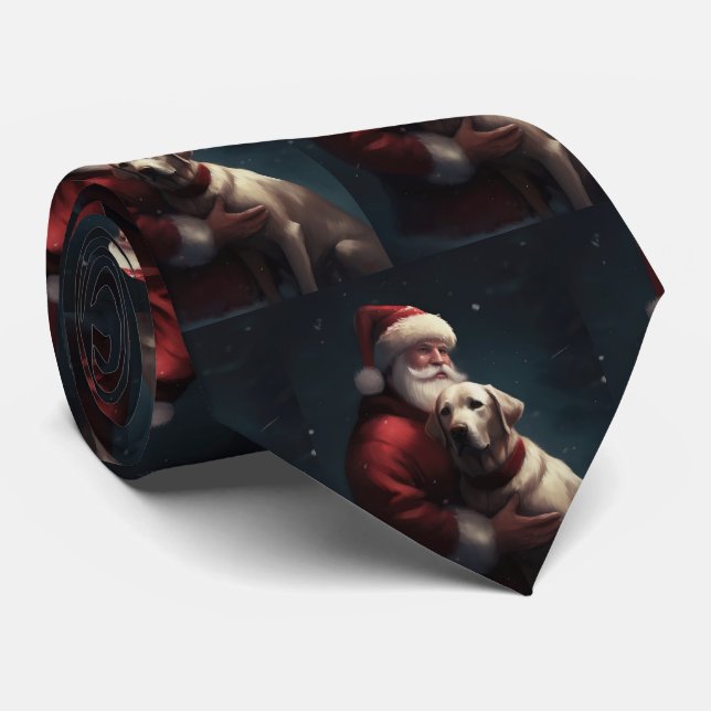Gravata Labrador com Papai Noel Natal Festivo (Rolled)