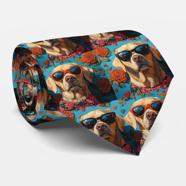 Gravata Labrador com Rosas do Coração Dia dos Namorados (Rolled)