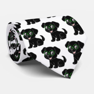 Gravata Labrador Retriever Preto Cartoon com Óculos