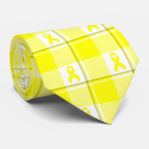 Gravata Laço Amarelo Xadrez de Consciencialização do Cancr