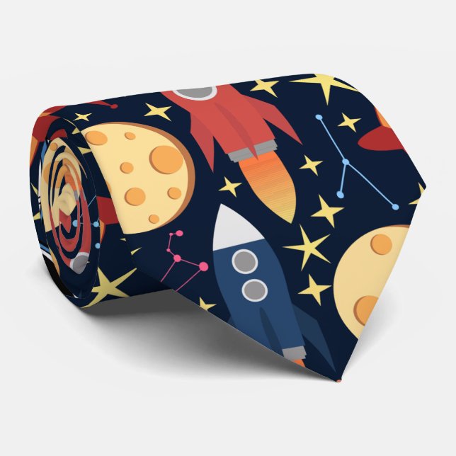 Gravata Laço bonito do teste padrão do espaço dos foguetes (Rolled)