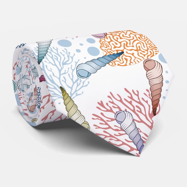 Gravata Laço coral do teste padrão do seashell bonito da (Rolled)