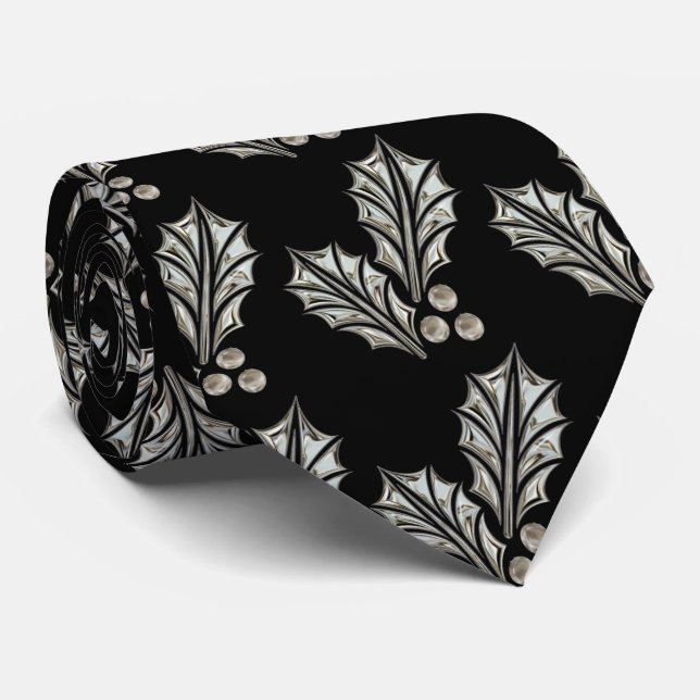 Gravata Laço de prata do Natal do azevinho da platina (Rolled)