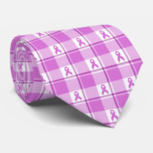 Gravata Laço Roxo Xadrez de Consciencialização do Cancro T