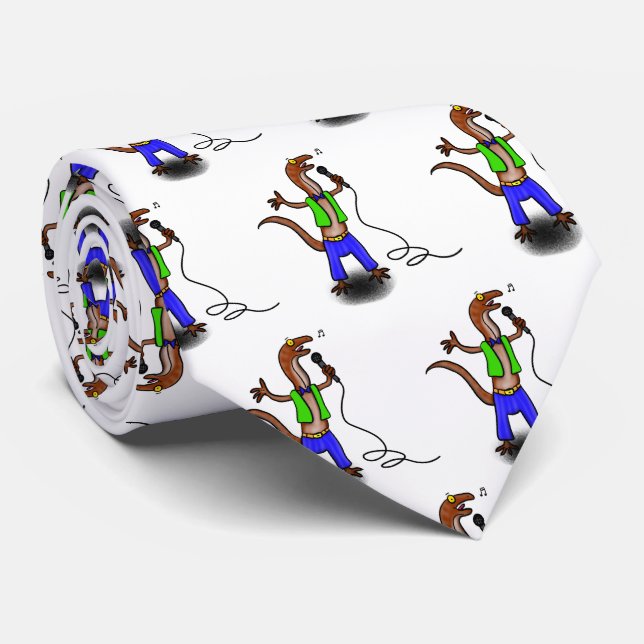 Gravata Lagarto engraçado cantando com desenho de microfon (Rolled)