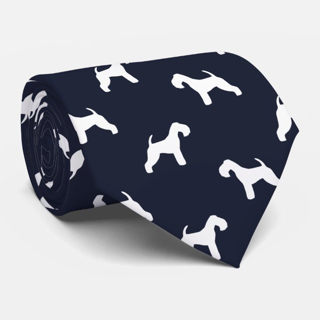 Gravata Lakeland Terrier Dog Silhouettes Midnight Blue (Rolled)